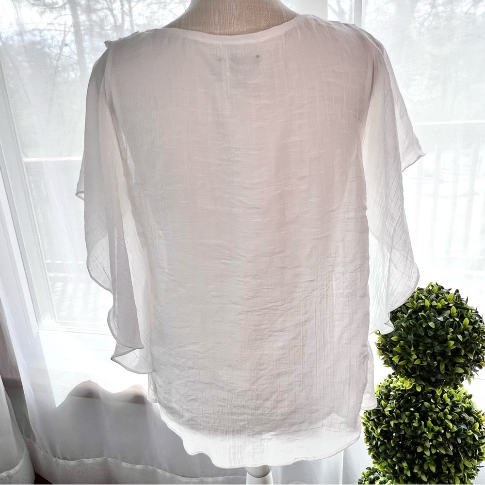 I.N. Studio Gauzy Top Paper White Size Large Petite - Picture 5 of 15